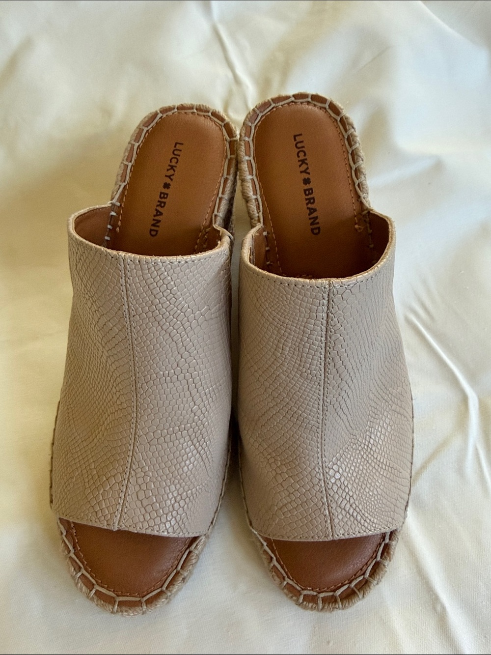 Lucky Brand Taupe Textured Open-Toe Espadrille Mules